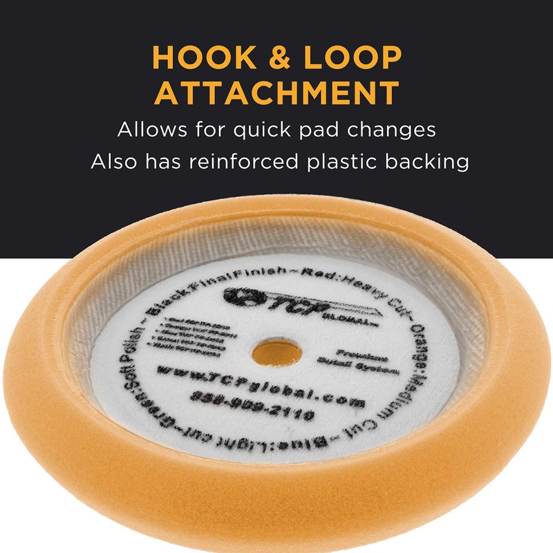 TCP Global 8"" Orange Foam Buffing Pad Extra Coarse Cutting Polish Hook and Loop Backing - Buffing Pad for Automotive  Marine  Truck  RV & Compound Cutting - Image 4